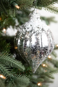 7" Metallic Ridged Iced Kismet Finial Ornament - Silver