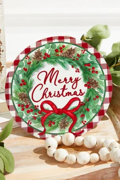 8" Metal Merry Christmas with Wreath