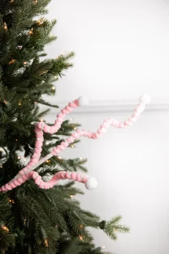 25” Mini Cotton Ball Peppermint Christmas Spray - Pink/White