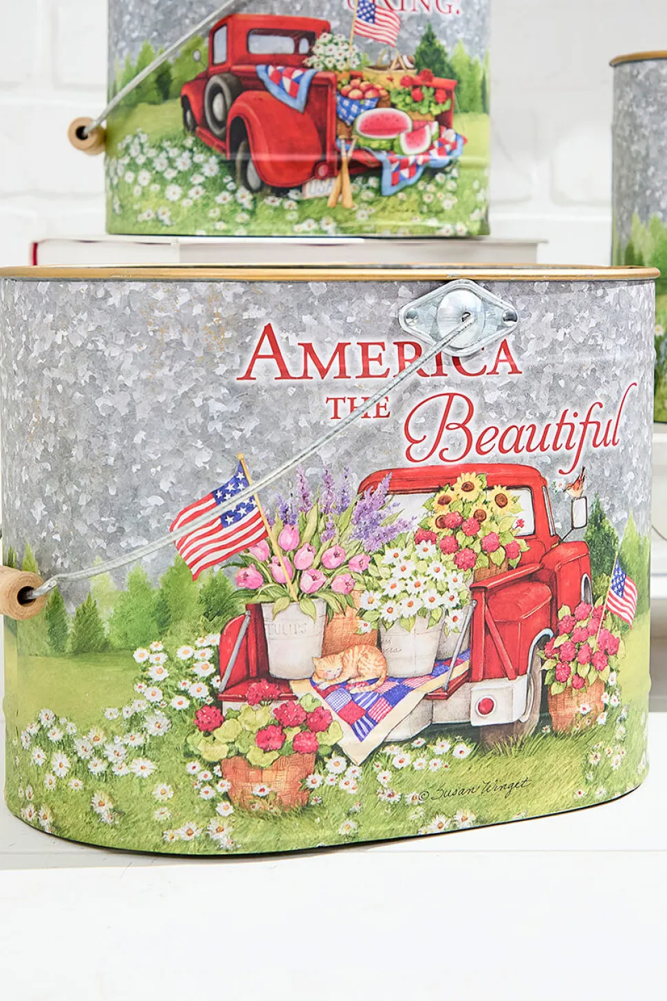 9.8" Nesting Metal Americana Truck Design Buckets - Set Of 3