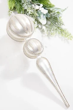 16" Pearl with Rhinestones Glass Finial Ornament