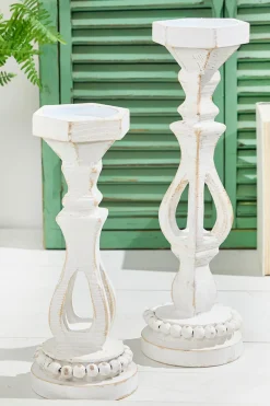 13"-16” Pillar Wood Candle Holder Set