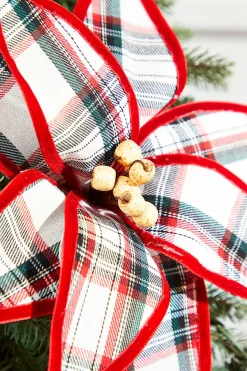 23" Plaid Poinsettia Stem - Red and Green