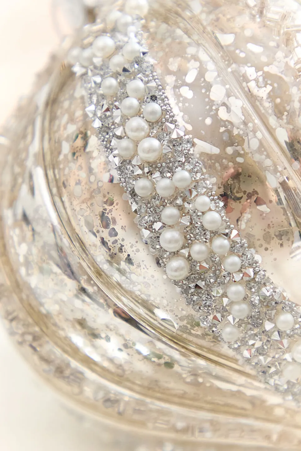 4" - 6" Platinum Mercury Glass Glitter Stripe Ornament
