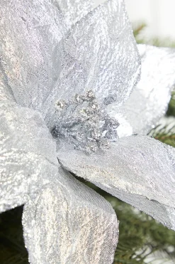 19" Platinum Metallic Poinsettia Stem