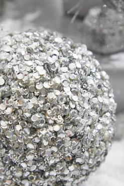 5” Platinum Sequins & Jewels Ball Ornament