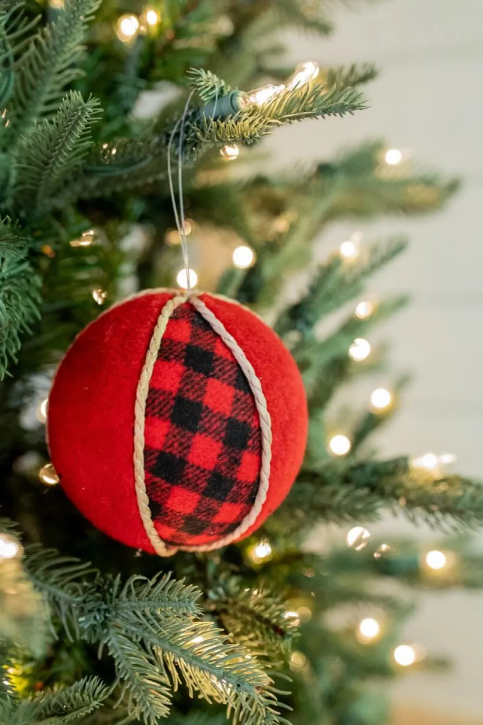 4” Red and Black Buffalo Check Ball Christmas Ornaments