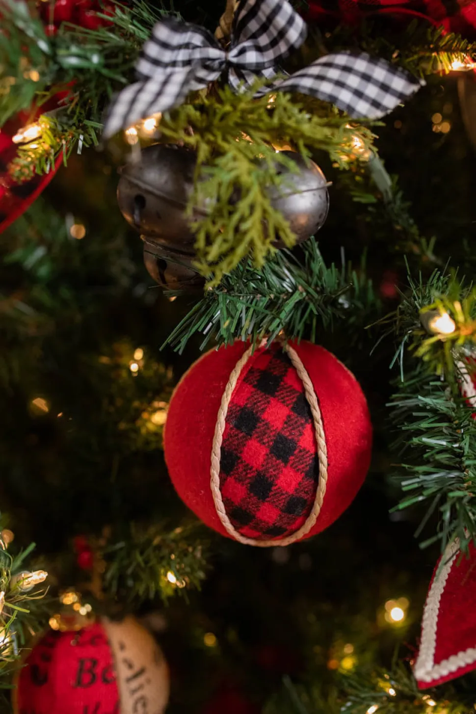 4” Red and Black Buffalo Check Ball Christmas Ornaments