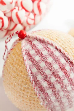 5” Red and White Plaid Waffle Ball Ornament