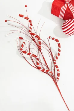 34" Red and White Twist Grass Spray