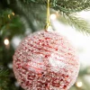 4” Red Clear Swirl Iced Ball Ornament
