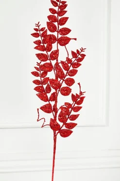 35" Red Glitter/Mica Later Fern Spray