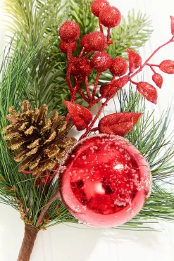 14.5" Red Glitter Pinecone Ornament Spray