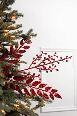 29” Red Glitter Smilax Berry Spray