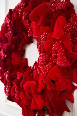 42" Red Velvet Sequin Bow Wreath