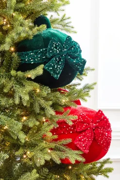 10" Red Velvet with Sequin Bow Ornament