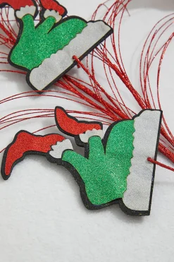 37" Red, White and Green Glitter Leg Grass Spray