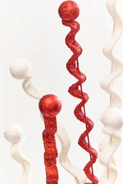 33" Red & White Glitter Curly Spray