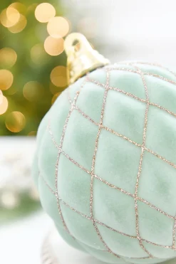 6" Sage & Gold Glitter Flocked Ball Ornament
