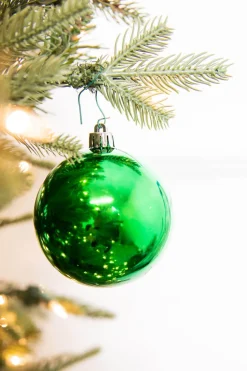 3.1” Shiny Holly Green Shatterproof Ornaments - Set of 6