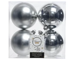 3.9” Shiny/Matte Silver Shatterproof Ornaments - Set of 4