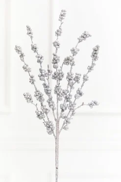 26" Silver Glitter Berries Spray