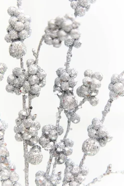 26" Silver Glitter Berries Spray