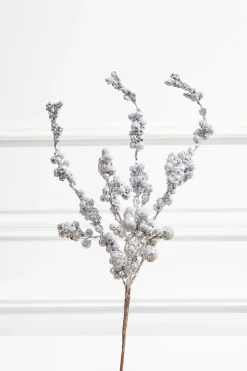 18” Silver Glitter Dew Berry Spray