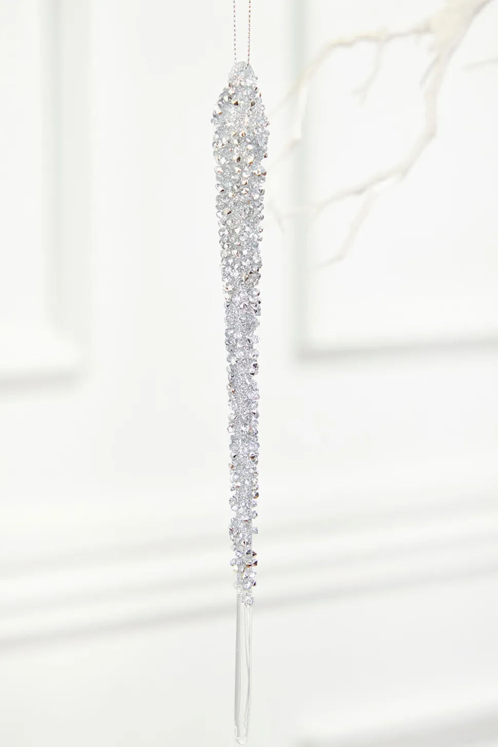 10" Silver Icicle Glass Ornament