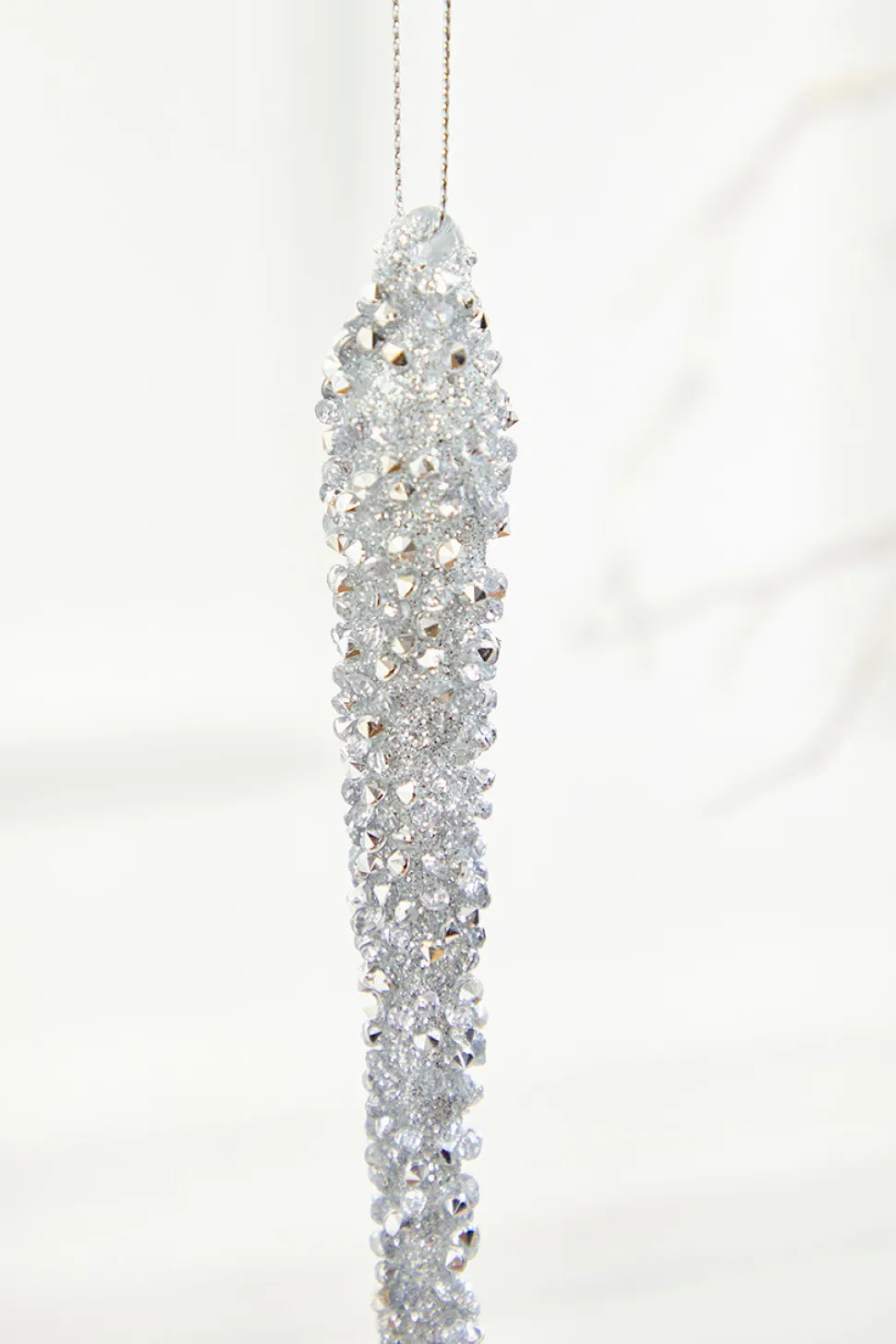 10" Silver Icicle Glass Ornament