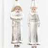 8" Silver & White Glass Santa Ornament