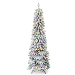 7' Slim Snow Kissed Pine Tree with 250 Multicolor LED Lights