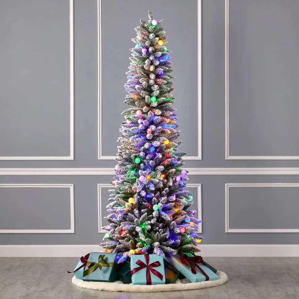 7' Slim Snow Kissed Pine Tree with 250 Multicolor LED Lights