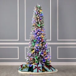 6' Slim Snow Kissed Pine Tree with 200 Multicolor LED Lights