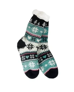 Snowflake, Tree & Heart Knit Thermal Slipper Socks with Non-Slip Grippers