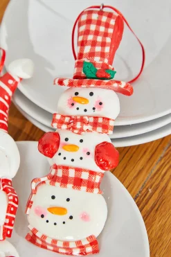 6" Snowman with Plaid or Polka Dot Hat Resin Ornament