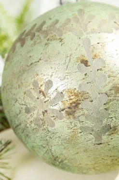 6" Spruce Antique Foil Glass Etched Ball Ornament