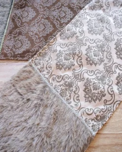 Taupe Printed Velvet with Fur Trim Table Runner (15"x72")