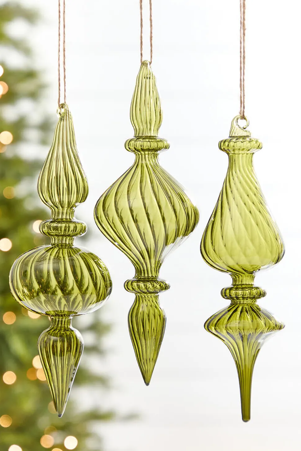9" - 10" Transparent Green Finial Glass Ornament