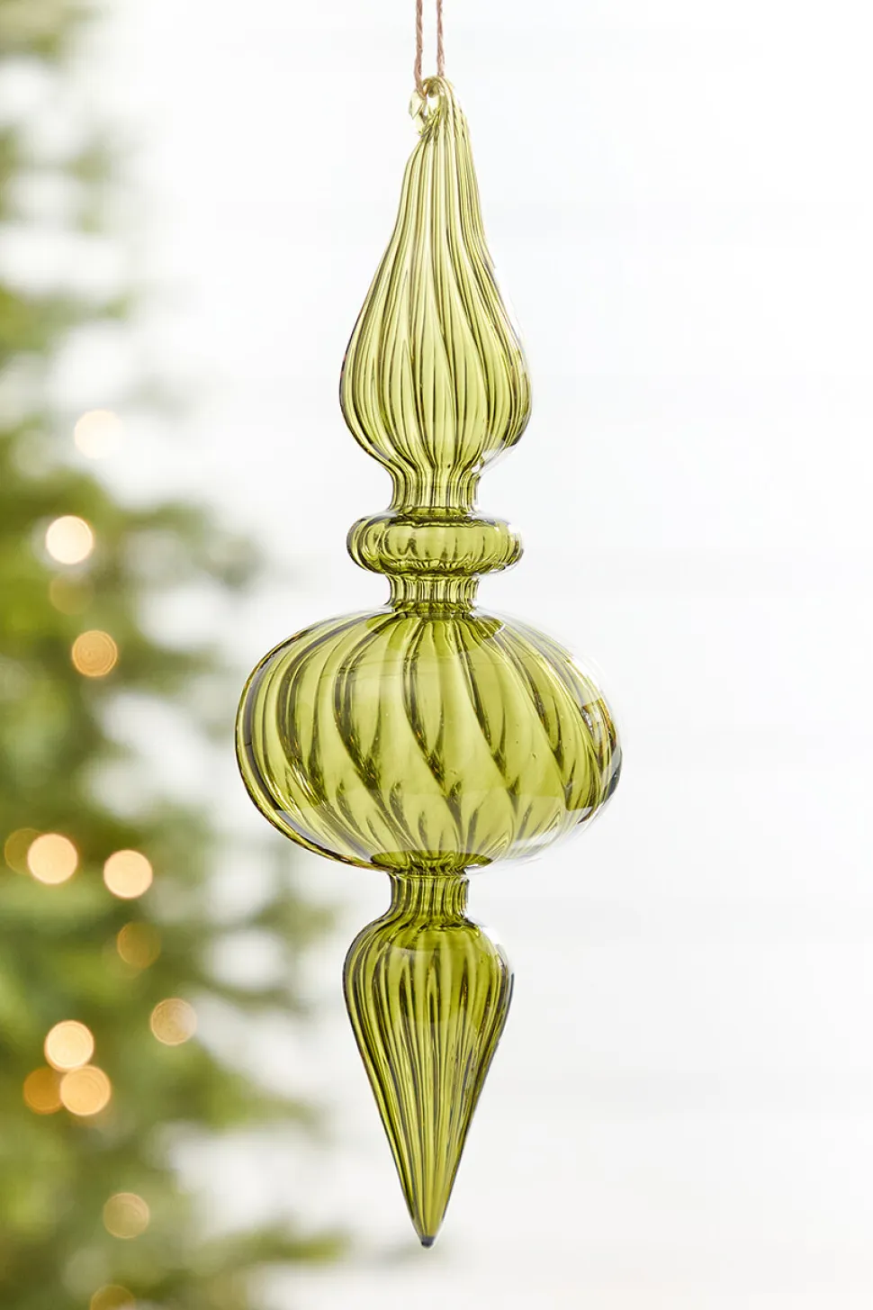 9" - 10" Transparent Green Finial Glass Ornament