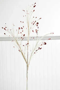 36” White and Red Glitter Grass Spray