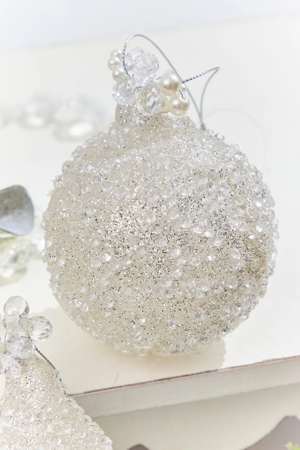 4" - 6" White Beaded Glass Ornament