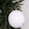 6” White Glittered Net Ball Ornament