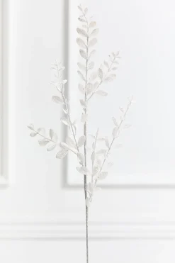 30" White Glitter Eucalyptus Spray