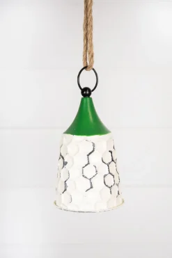9” White/Green Metal Bell Ornament
