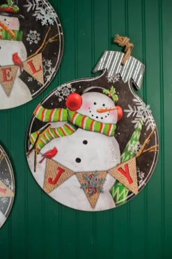 18.9” Wood and Metal Snowman Ornament Plaque