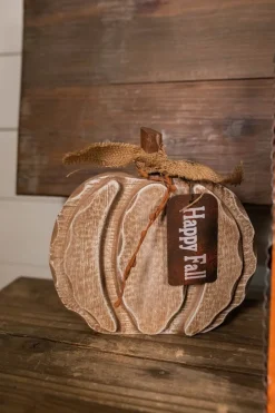 8” Wood Harvest Pumpkin with Burlap Bow and Berry Accents