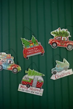 7.8” Wood Holiday Vehicle Christmas Ornaments