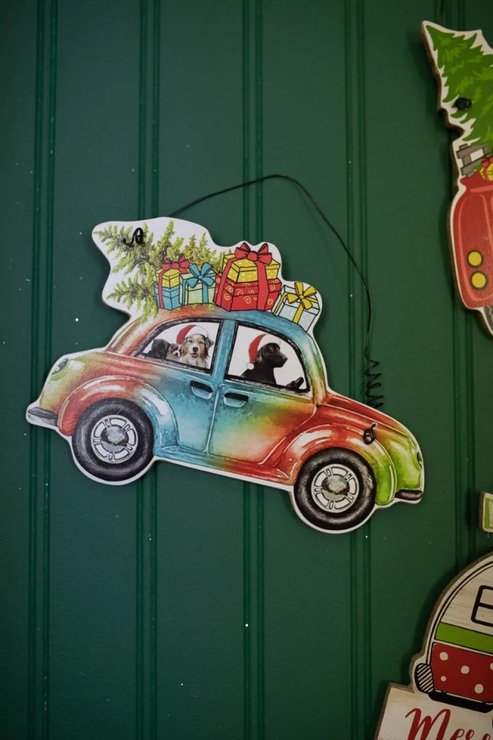 7.8” Wood Holiday Vehicle Christmas Ornaments