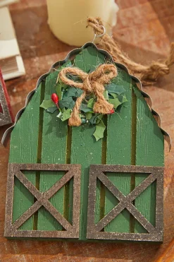 6" Wood & Metal Holiday Barn Ornaments